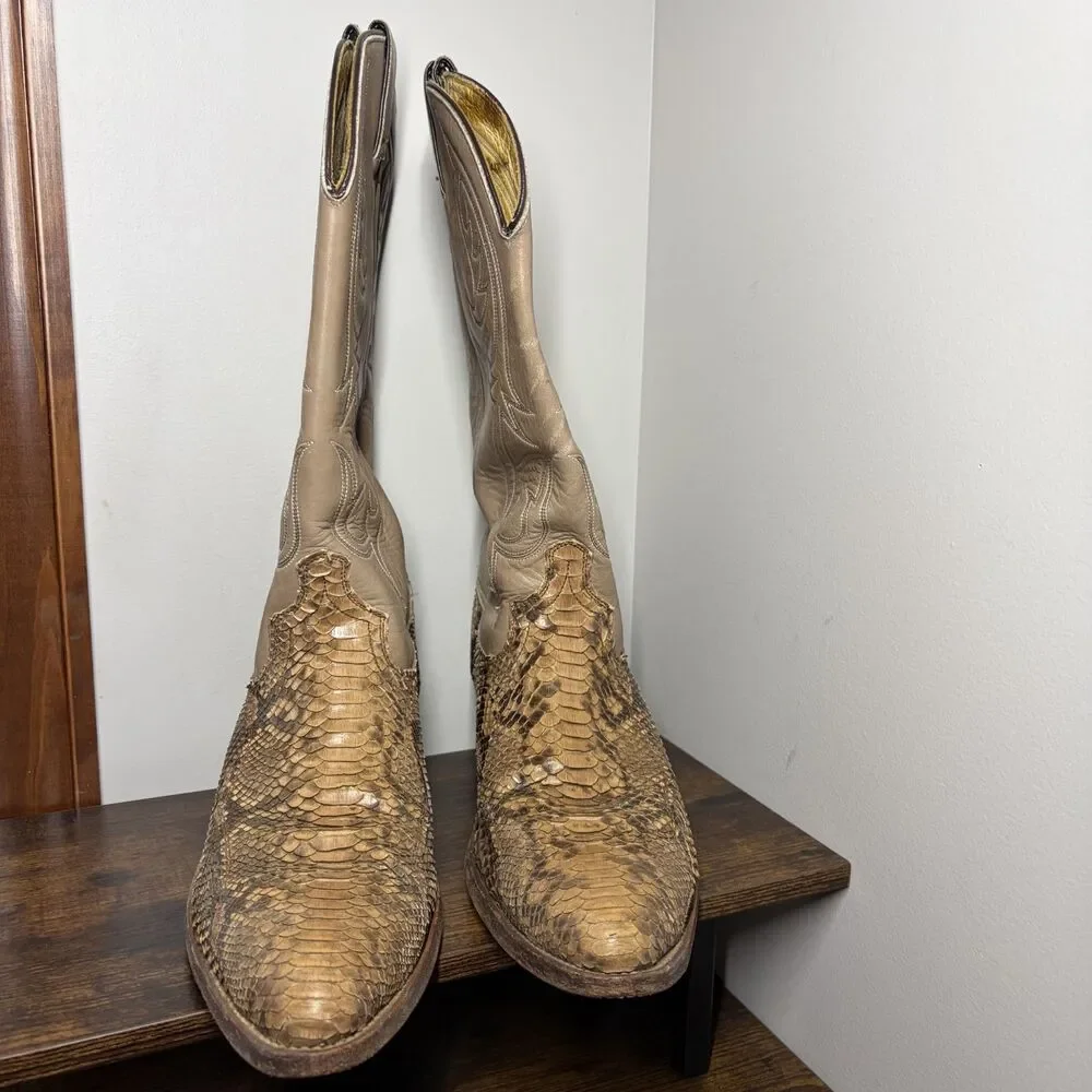 Size 11D Mens - Vintage Cowtown Genuine Python Snakeskin Cowboy Boots